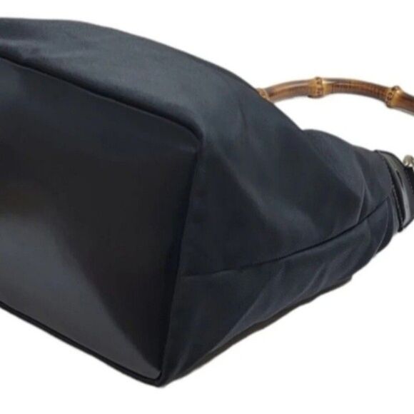 💙GUCCI Black nylon fabric bamboo top handle satchel bag. - Picture 6 of 11